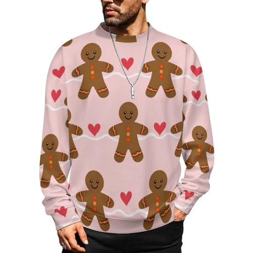MoBlinko Mens Sweater Gingerbread Man Hearts Sweaters for Men M Crew Neck Sweater for Men Lightweight Pullover