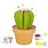 Cactus-Shaped Pin Cushion in a Pot with Included Sewing Notions | Magnetic Pin Holder | Cute Décor for Sewing Desks | Perfect Gift for Quilters, Sewers, Applique & Patchwork Crafters