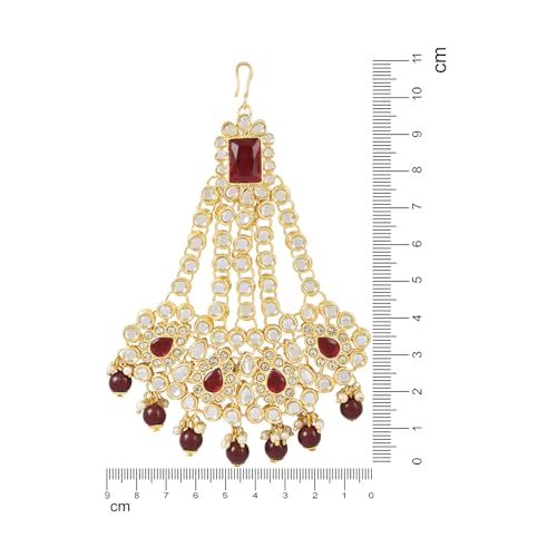 Image of I Jewels Gold Plated Mughal Beautiful Long Pearl Kundan Jhumar Passa /Jhoomar Maang Tikka for Women