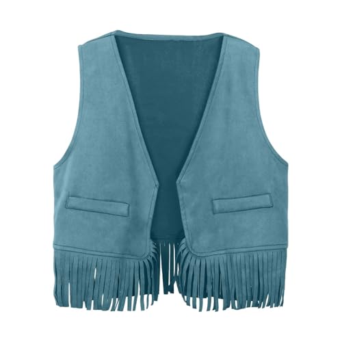 Boys Girls Western Cowboy Dress Up Halloween Party Vest Sleeveless Hem Fringe Tassel Waistcoat