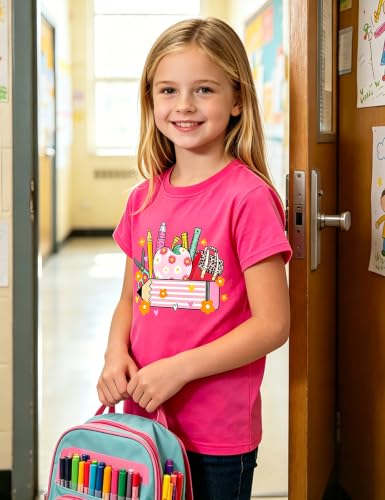 Cuddomper Girls Short Sleeve T-Shirts Size 4-5 Back to School Tee Hot Pink — view 2
