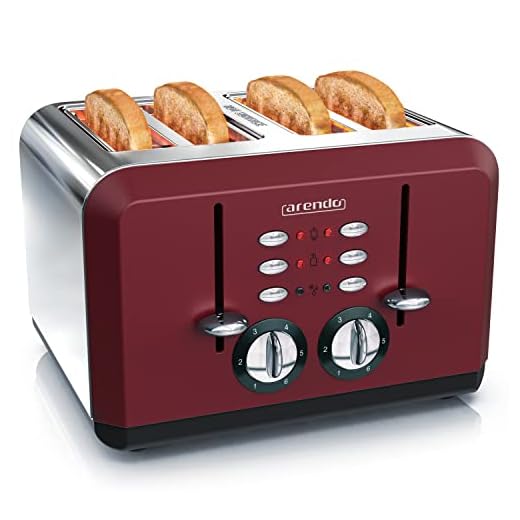 Arendo Breakfast Tostadoras 4 rebanadas 1370-1630 W - Carcasa de Acero Inoxidable - hasta 4 rebanadas de Pan de Molde -Grado de Tostado 1-6 - Función de calentado y descongelado