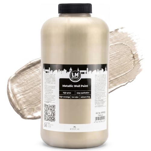 LM-Kreativ Metallic Wall Paint 67.62 fl oz - Platinum - Stunning Metallic Shine for Stylish Interiors, Easy to Apply, Water-Based, Perfect for Creative Wall Designs & DIY Projects