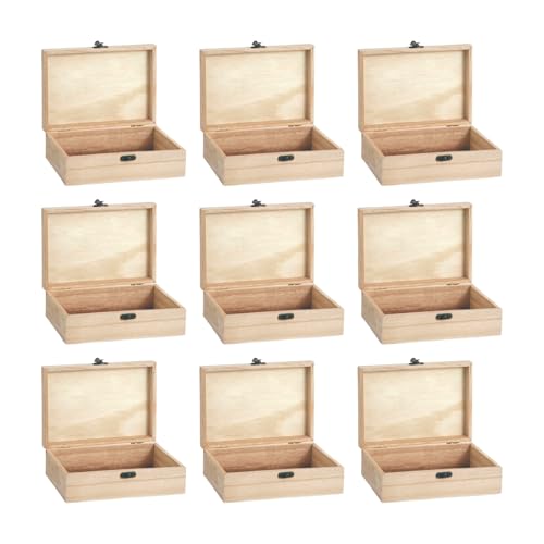 Image of 8 PCS Unfinished Wooden Box,6.6X5.1X3.1 in Small Keepsake Box Jewelry Storage Handmade DIY Wooden Boxes Hinged Cover with Front Clasp