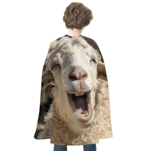 ZLFDSKGY Cape double face imprimée visage de chèvre beige pour Halloween, déguisements, fêtes de vacances, soirée, femmes et hommes