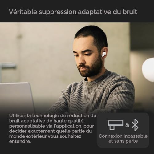 AKG N5 Hybrid TWS Casque – Son cristallin sans Fil, True Adaptive Noise Cancelling, Qualité d'appel certifiée Zoom, Autonomie de 40h, Protection IP54, Bluetooth, USB-C, Blanc