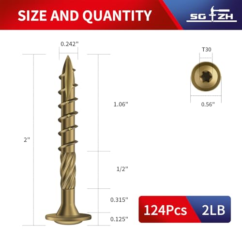 Image of #14 x 2 Inch Lag Screws (124Pcs) 2lb. Structural Wood Screw, Bronze, Carbon Steel, Washer Head, Rust Resistant epoxy Coated, T30 Star Bit