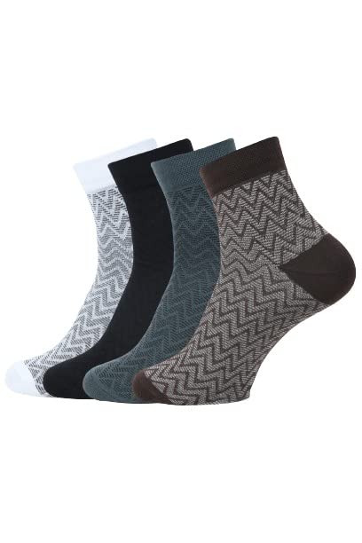 Amazon Brand - Nora Nico Men's Patterned Cotton High Ankle Socks (Pack of 4) | Made with Cotton and Spandex (Multicolor) - (Free Size)