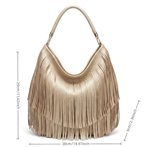 Image of IAMUHI Casual Rivets Fringed Shoulder Handbag for Women,Soft Vegan Leather Hippie Crossbody Purse Bag Hobo Bag