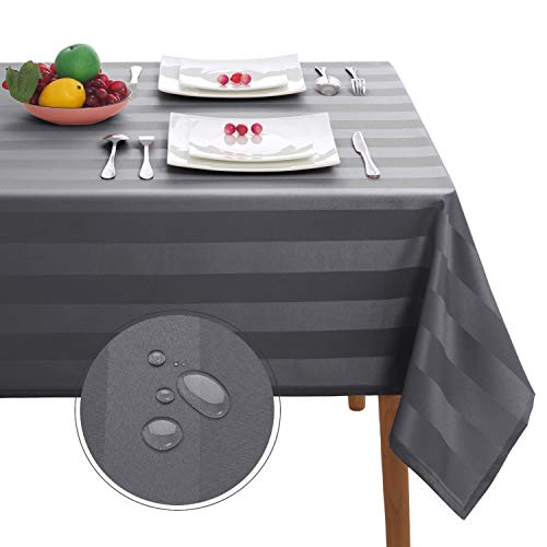 Hiasan Grey Striped Rectangle Tablecloth - Stain Resistant, Spillproof and Waterproof Polyester Fabric