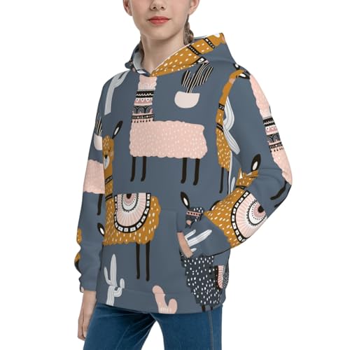Llama and Cactus Kid Hoodies Boys Sweatshirts Girls Pullover with Pocket2