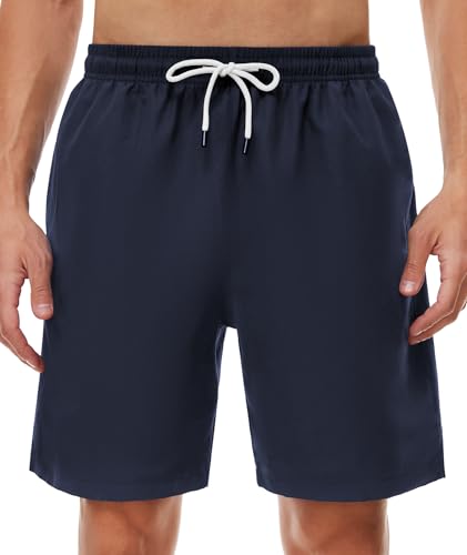 SIHOHAN Bañador para hombre, de secado rápido, transpirable, impermeable, con forro de malla y cordón ajustable, azul oscuro, M