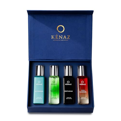 Image of KENAZ Men Perfume Gift Set| Better than EDP, EDT, EDC | 4 x 20ML Perfumes | Woody & Fresh Aromatic Notes | Long Lasting and Luxury Parfum | (Untamed, Triumph, Gentleman, Oud Ameer) | Dubai Crafted | IFRA certified