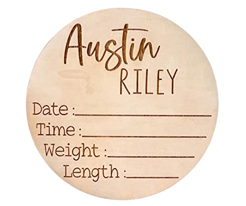Personalized Newborn Announcement Sign for Hospital - Single Sided - Wooden Birth Announcement Sign - Name Baby Announcement Sign Customized Gender Neutral (Single Sided Name and Blank Stats)