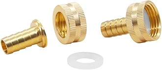Hooshing 2Pcs Garden Hose Connector 1/2" Barb x 3/4" Female GHT Thread Solid Brass Water Hose Repair Kit Female Hose End Mender with Stainless Clamp Fit for 1/2" Garden Hose