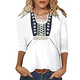Damen Trachtenshirts Bluse Hemdbluse Baumwolle Leinen Knopfleiste Langarm Oktoberfest Flanellhemd Tunika Casual V-Ausschnitt Oberteile, Lederhosen faschingskostüme dirndlleinen(Blue, L)