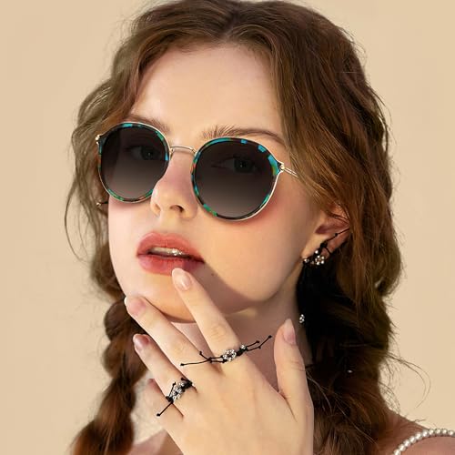 CARFIA Retro Acetate Polarized Sunglasses for Women UV Protection, Fashion Metal Brow Ladies Shades Eyewears Round Sunnies2