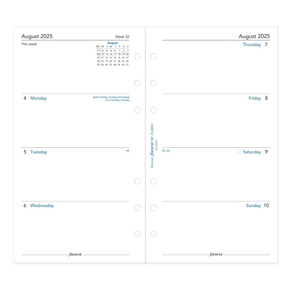 Filofax Akademischer Terminplaner 2025–2026, 1 Woche auf 2 Seiten, englisch, 9,5 x 17,1 cm