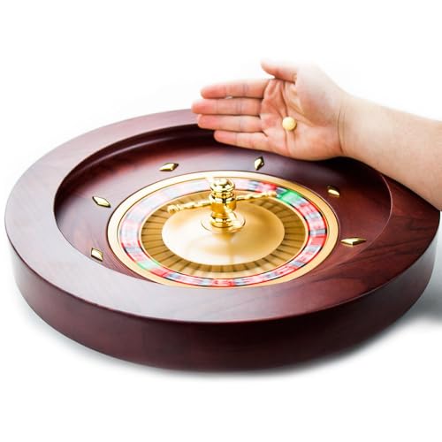 Brybelly Deluxe Wooden Roulette Wheel Set,18" Red/Brown Mahogany with Double-Zero Layout, Casino Grade Precision Bearings, Aircraft Aluminum Dish,Chrome-Plated Brass Turret Casino Game Night Essential - Thumbnail 3