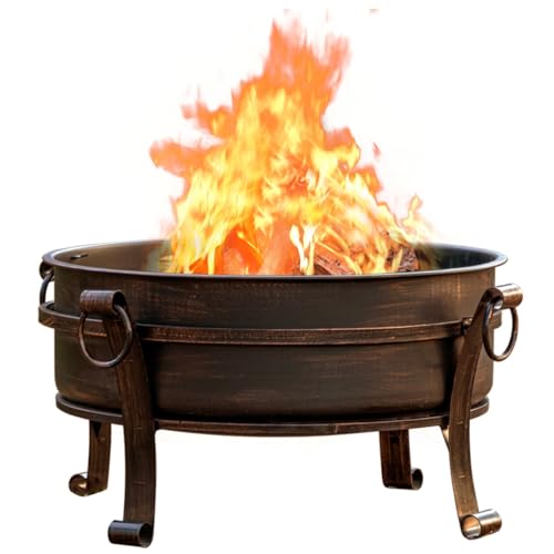 36 Inch Fire Pit with Grill & Lid, Fireplace & Round Table & BBQ 3 in 1 Fire Pit,Heavy Duty Wood Burning Fire Pits for Outside with Fire Poker, Waterproof Cover & Log Grate