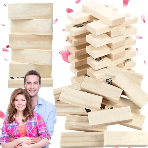 LXYYDS 48 Piezas Juego de Torre de Bloques Súper Traviesos, Juego Torre Apilable San Valentín Parejas, Lust Tower Blocks, Juegos de Madera Apilables, para Citas, Parejas