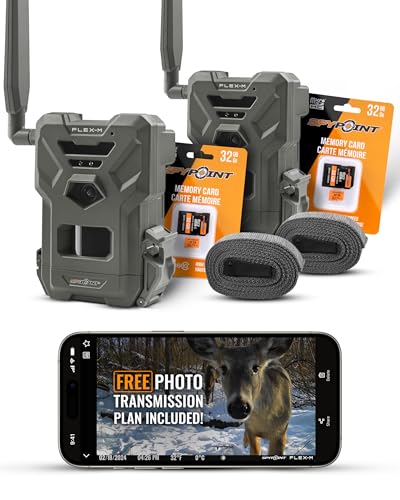 SPYPOINT Flex-M Twin Pack Cellular Trail Cameras - 2 SD Cards Included, Best Hunting Accessories, No WiFi Needed, GPS, Night Vision, IP65 Water-Resistant, 28MP Photos, & 720p Videos + Sound (2)