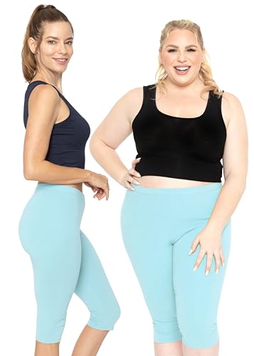 Image of STRETCH IS COMFORT Cotton Capri Leggings, Knee Length Pants, Plus Size | Soft pull-on comfort, lightweight summer feel, ankle option, casual layering, cotton leggings, black capris, under dresses