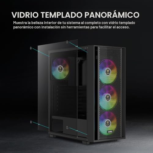 Caja para PC ATX Mid Torre negra con ventiladores ARGB 120mm y frontal de malla 4