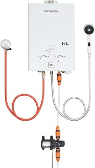 Warmiehomy 6L Portable Gas Water Heater Outdoor Camping Shower with Water Pump 12V Propane Tankless Water Heater, for Outdoor Camping Shower RV Trip Horse Washing