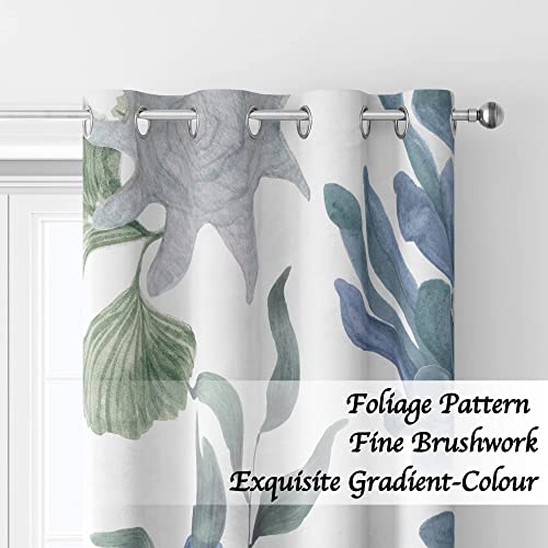 Nautical Coastal Window Curtain Beach Ocean Themed 50% Light Blocking Curtains Starfish Seaweed Room Darkening Curtains Grommet Window Drapes For Bedroom Living Room, 2 Panels, 52" X 84" #TOP3