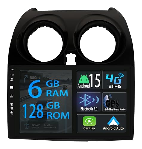 【6+128GB】 Keconsing Autorradio Android 15 de 9 Pulgadas Radio para Nissan Qashqai J10 2006-2016 Carplay Car Play inalámbrico Navi Pantalla Bluetooth Navegación Reproductor Estéreo Pantalla táctil