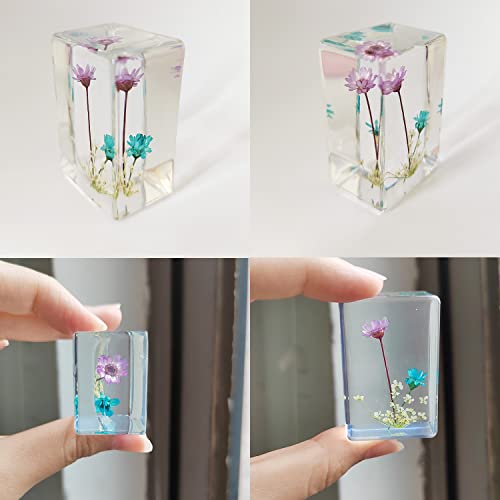 Ptgmh Flower Paperweight 4 Pcs Resin Paperweights For Desk With Real Pressed Flower Samples Table Decoration Clear Square Paperweight Cube Desk Ornament (Color A) #TOP4