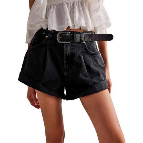 Short en jean extensible à jambe large qui affine la silhouette avec ses poches