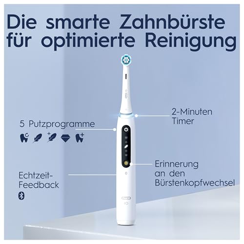 Oral-B iO Series 5 Elektrische Zahnbürste/Electric Toothbrush, Magnet-Technologie, 5 Putzmodi für Zahnpflege, LED-Anzeige & Reiseetui, Designed by Braun, quite white – Bild 4