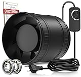 BUMSOU Rohrventilator 100 mm Regelbare Geschwindigkeit, 80-310 m³/h Rauchabzug Ventilator, Rohrlüfter Leise 8 W 5000RPM, Inline Abluftventilator, Bad Lüfter für Gewächshaus Zelt Garage WC - P224