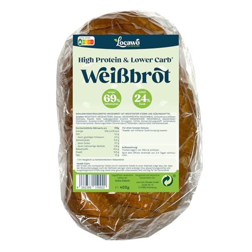 Locawo High Protein & Low Carb Weißbrot | Eiweißbrot | Voller Weizengeschmack | Vegan | ideal für eine eiweißreiche, kalorien- und zuckerreduzierte Ernährung