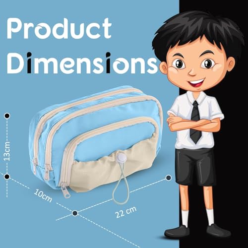 Image of Mrsdry Pencil Pouch for Girls - Multiple Compartment Zipper Pouch with Drawstring Pocket, Aesthetic Kawaii Pencil Case, Cute Pouches, Return Gift for Kids (Blue)