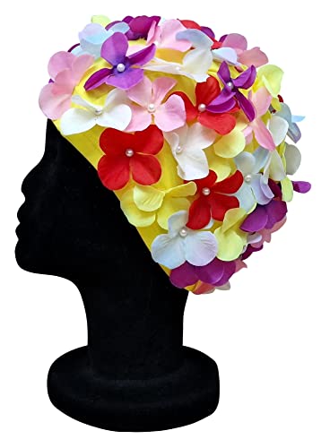 Blue Reef Leo Floral Femme Classique Rétro 3D Fleur Pétale Multicolore Jaune Rose Lilas Bleu Blanc Rouge Élégante Vintage Belle Bonnet de Bain Bonnet de...