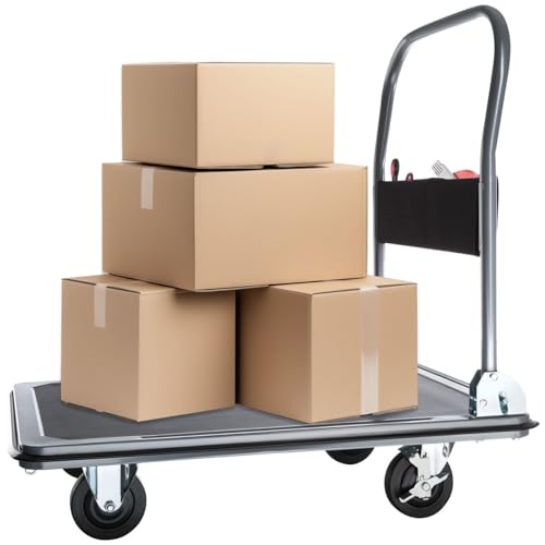 tectake® Carrello con ruote portatutto 73x47x83 cm Carrello Portapacchi Pieghevole Acciaio con Pianale Portapacchi, Carico Max 300kg, Maniglia, 2 Ruote Fisse 2 Ruote Girevoli, Ideale Magazzino - Nero