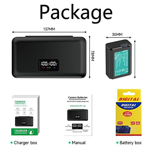 CITYORK 2 baterias NP-FW50 de substituição 2000mAh + carregador USB duplo com tela LCD, carregador d