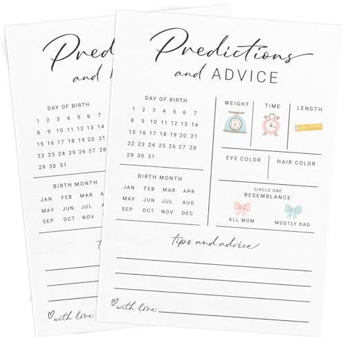 Printed Party Baby Predictions & Advice Cards for New Parents – Baby Shower Game, Wishes for Mommy & Daddy, Gender Reveal Boy or Girl, Modern Minimal Design, 30 Cards - Thumbnail 3