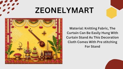 Image of varalakshmi Backdrop Cloth | Backdrop with Veena Floral Garland & Pooja Decoration Yellow Backdrop 8x8 Feet | Wedding Backdrop Decoration Cloth