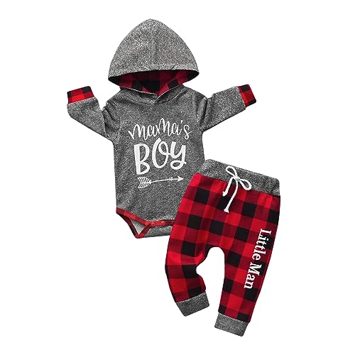 Newborn Baby Boys Clothes Infant Hoodie Letter Print Long Sleeve Pullover Romper Pants 2pcs Outfit Set 0-3 Months Grey