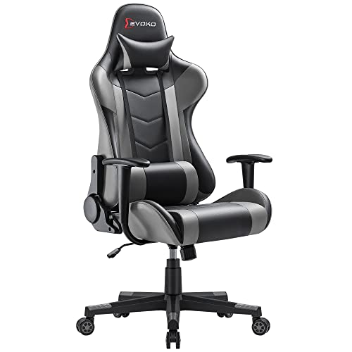 Devoko Ergonomic Gaming Chair Racing Style Adjustable Height High Back PC Computer Chair with Headrest and Lumbar Support Executive Office Chair (Grey)