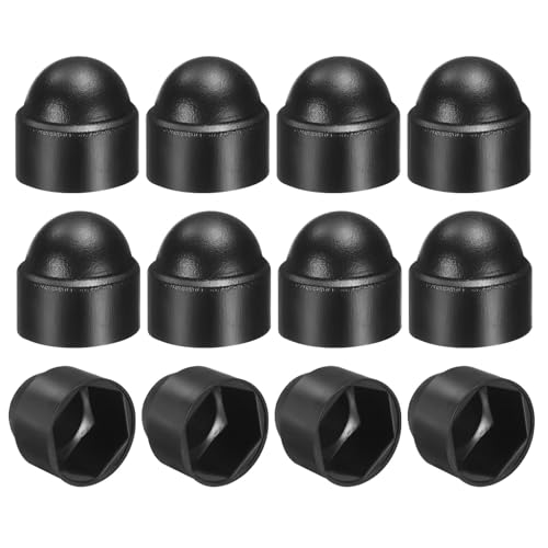 uxcell - uxcell 12Pcs Hex Nut Cover, M8x13x17.5mm Plastic Dome Nut Protection Cap Hex Screws Bolt Covers for Indoor Outdoor Furniture Automotive Bolts Decoration, Black