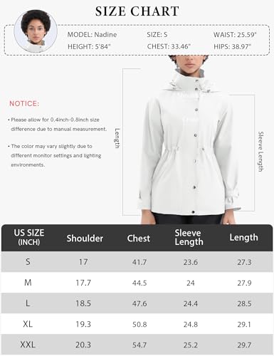 Avoogue Raincoat Women Waterproof Hooded Coats Lined Windbreaker Travel Jacket Casual Sportswear Sport Rain Jacket White S thumb #5