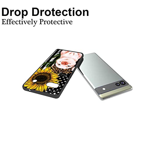 Designed For Google Pixel 6A Pig Case,Retro American Flag Sunflower Leopard Headband Pig Pattern For Google Case Women Girls,Soft Silicone Protective Case For Google #TOP2