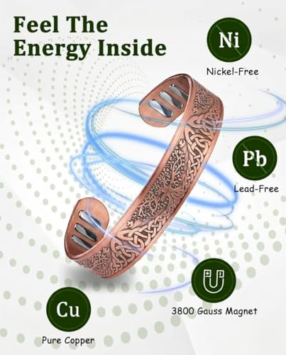 Image of MagEnergy Copper Bracelet for Men, 9X Strength Magnetic Bracelet with 5000 Gauss Magnets, 99.99% Pure Solid Copper, Men's Jewelry Gift