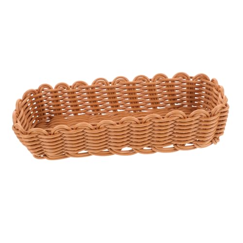 Angoily Cesta Organizadora Imitación Ratán para Cubiertos y Utensilios Cubertero de Plástico con Diseño Trenzado y Drenaje Resistente y Práctico para Cocina Mediano