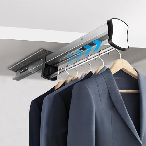 HONZUEN Extensible Tringle Penderie 35cm, Barre de Penderie, Barre Telescopique avec Fermeture Douce, Porte Pantalon Coulissant 14-16 pièces, Tringle Dressing Gain de Place, Charge 45kg